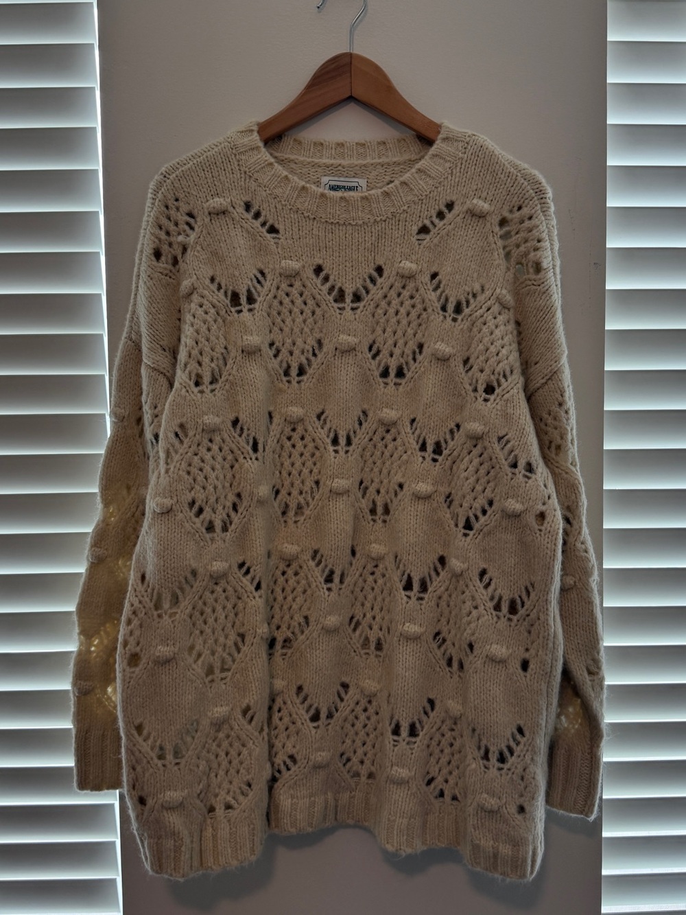 American Eagle Outfitters Cream Openwork Bobble Crew Sweater - Picture 2 of 4
